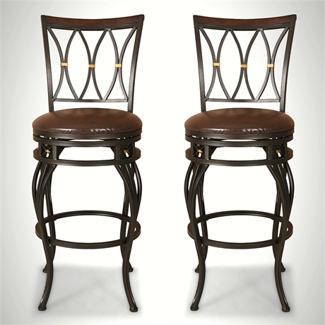 Pair of Allen + Roth Hannah Swivel Bar Stools – Iron Frame, 28.5" Seat Height