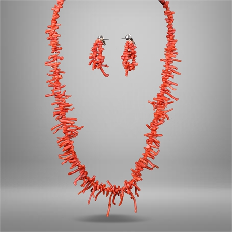 Vintage Branch Coral Necklace & Earring Set