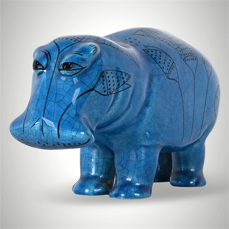 Italian Blue Glazed Ceramic Hippo — Bitossi Rimini Blue Style