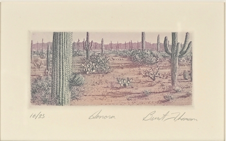 Brent Thomson “Sonora” Desert Landscape Etching – Limited Ed. 16/85, Framed