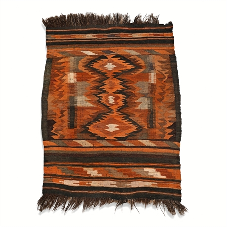 Afghan Tribal Kilim Flatweave — Stacked Diamond Medallions, Orange & Brown Wool