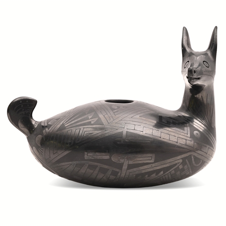 Felix Ortiz Mata Ortiz Blackware Deer Effigy Vessel