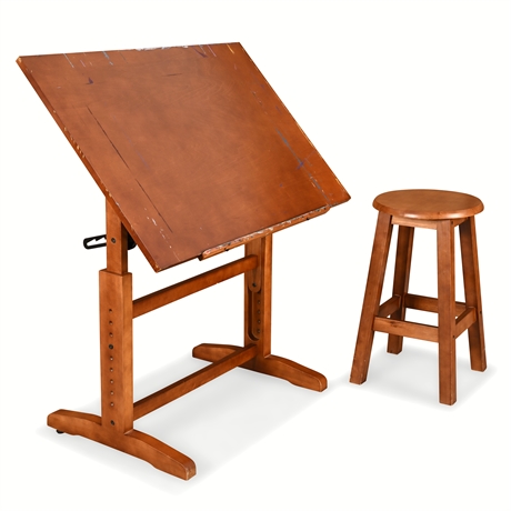 Wooden Adjustable Easel & Stool – 36” Top, 10” Height Range