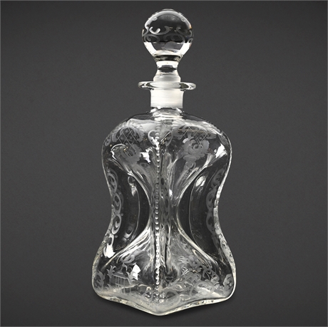 Etched Crystal Decanter with Stopper – 11" Tall, Elegant Scrollwork