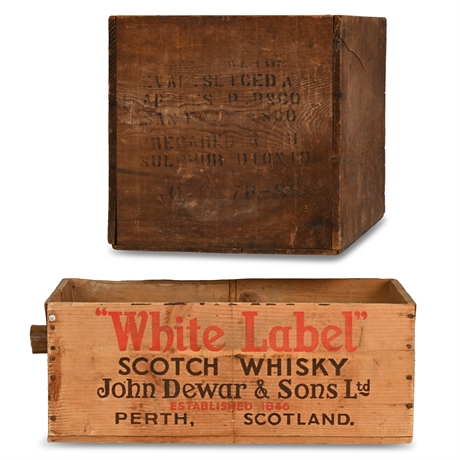 Antique White Label Scotch Whiskey and Apple Crate