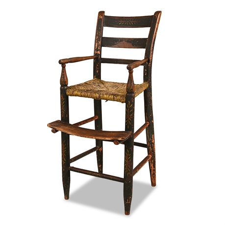 Early American Paint-Decorated Child's High Chair, Rush Seat, c. 1830–1850