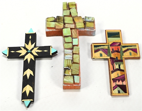3 Hand Crafted Wood Crosses