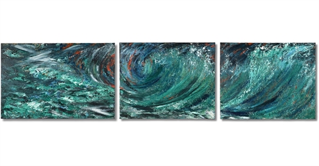 G. Schwartz Triptych – Abstract Ocean Seascape, Signed Oil on Canvas
