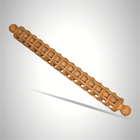 Antique Solid Wood Cavatelli / Ravioli Cage Rolling Pin, Hand-Carved
