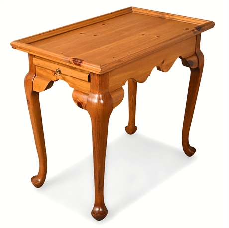 Thomasville Pine Queen Anne Side Table — Brass Pulls, Slide-Out Trays