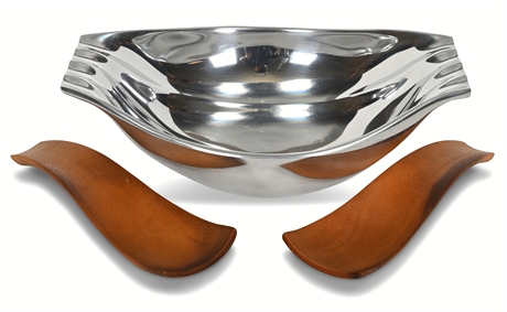 Nambe Drift Serving Bowl with Wood Servers
