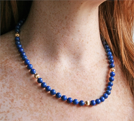 Lapis Lazuli Necklace with 14k Gold Beads
