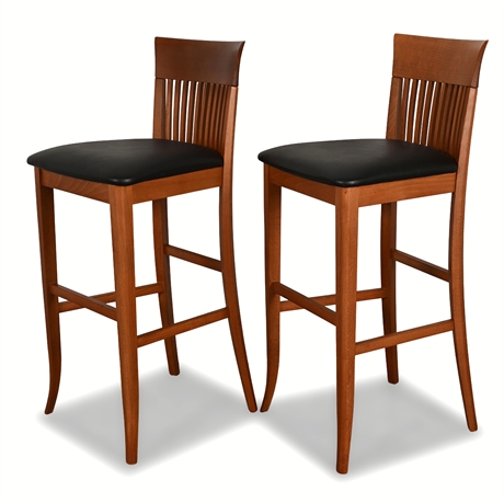 A. Sibau Italian Cherry Bar Stools — Black Seats, 41.5"H