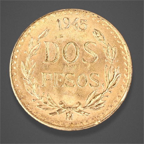 1945 Mexico 2 Pesos Gold Coin – .900 Gold – Mexico City Mint
