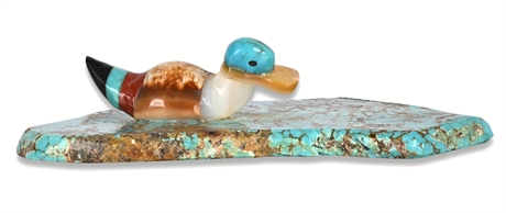 Zuni Duck Fetish on #8 Turquoise Pond – Multi-Stone Carving, 1990s
