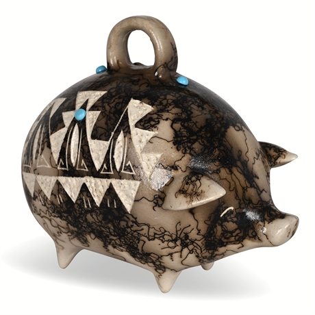Tom Vail Jr. Navajo Horsehair Piggy Bank – Hand-Etched w/ Turquoise