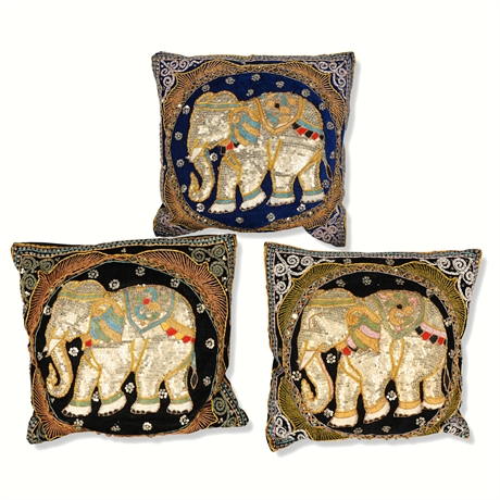 Thai Embroidered Sequin Elephant Pillows