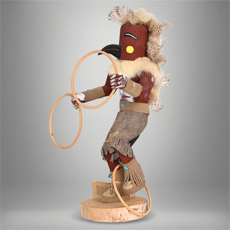 N. Yazzie “Hoop Dancer” Kachina Doll — Hand-Carved Wood, Leather & Turquoise
