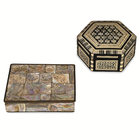 Abalone & Bone Inlay Trinket Boxes – 2-Piece Lot