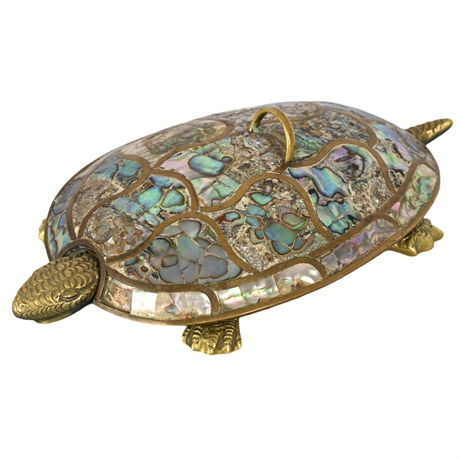 Mexican 1960s Mid-Century Abalone Shell and Brass Turtle Dish