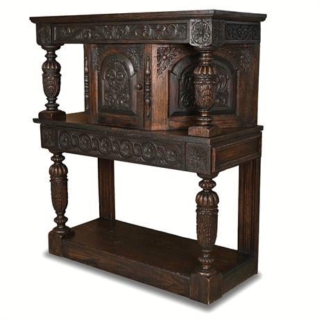 Jacobean Revival Carved Oak Court Cupboard — Estate of Gen. Cassidy, El Paso