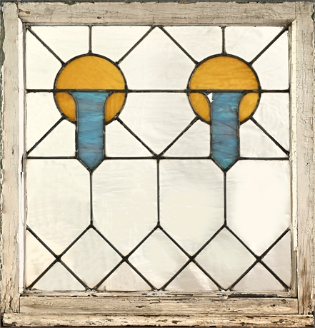 Antique Leaded Stained Glass Window — Arts & Crafts, Original Frame