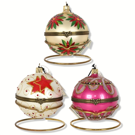 (3) Mostowski Glass Hand Blown Jeweled Ornaments