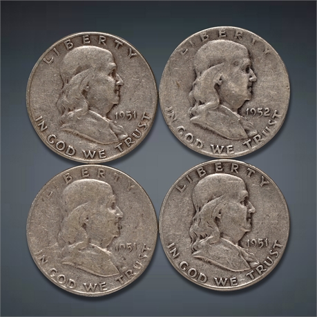 (4) 1951 & 1952 Franklin Silver Half Dollars