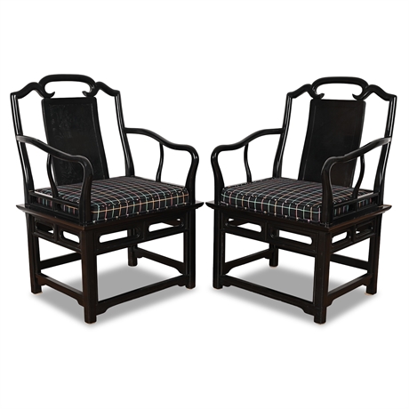 Pair Century Chair Co. Ebonized Ming-Style Armchairs