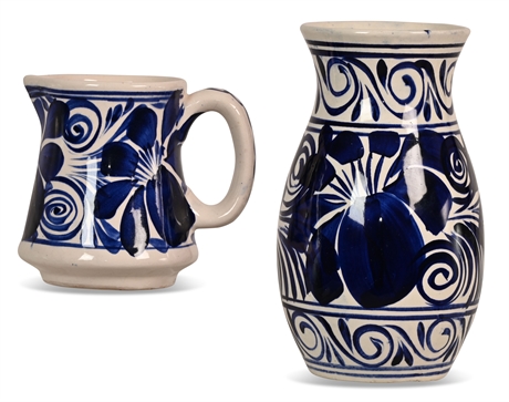 Puebla Pottery Vase & Pitcher