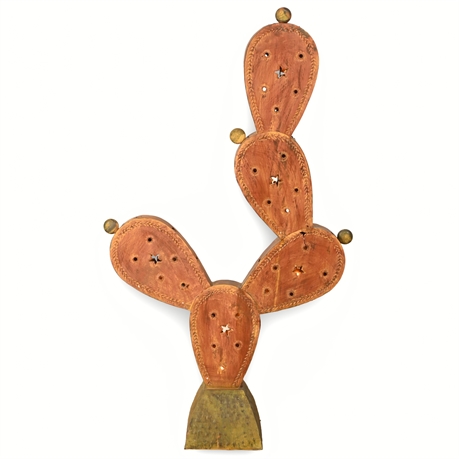 Illuminated Prickly Pear Cactus Sculpture – Handpainted Steel