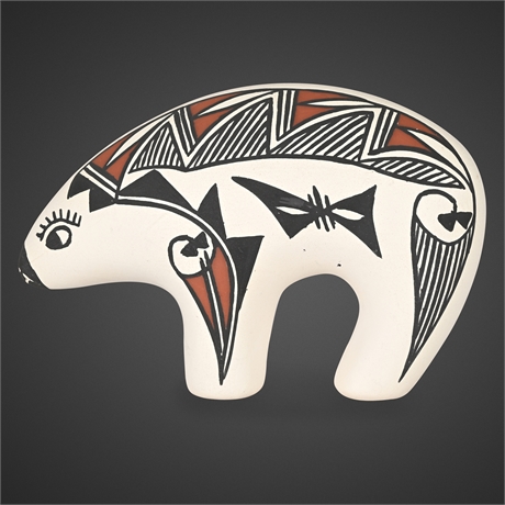 Acoma Pueblo Pottery Bear – Signed Chino, Hand Painted, Double Sided