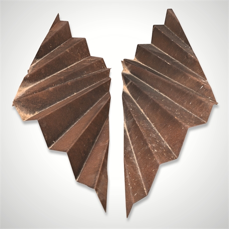 Pair of Monumental Rusted Steel Wing Sculptures with Stands