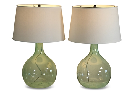 Pair Hand Blown Carboy Style Lamps