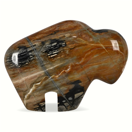 Zuni Style Buffalo Carving in Picasso Marble – 4” Sculptural Fetish