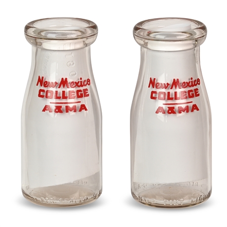 Pair Vintage New Mexico College A&MA Milk Jars