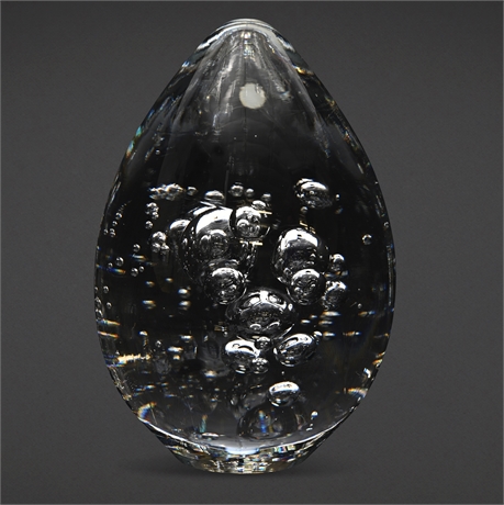 Urshult Swedish Art Glass Egg — Suspended Bubbles, Signed