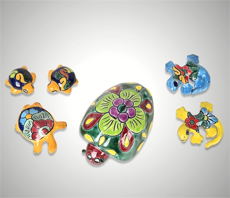 Colorful Talavera Folk Art Creatures – 6 Handpainted Turtles, Lizards & Ladybug