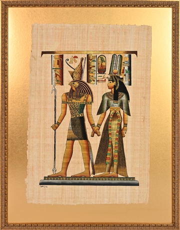 Nefertiti & Horus Original Painting on Papyrus