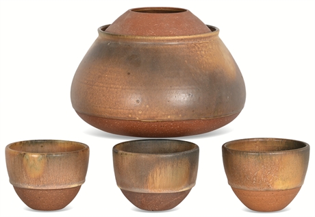 Studio Stoneware Pottery Bean Pot and Bowl Set