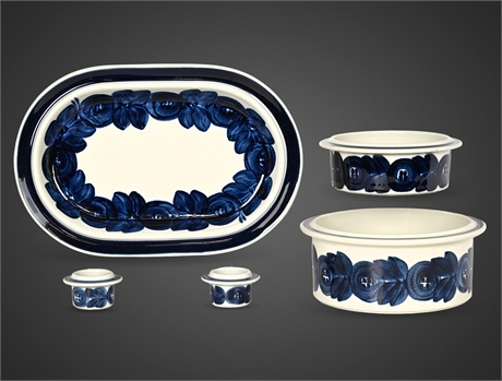 Arabia Finland Anemone Blue Hand-Painted Serving Set — 5 Pc