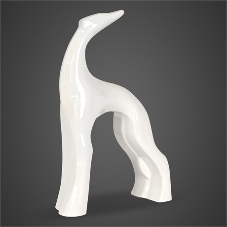 Haeger Greyhound Sculpture, White Glaze — 1990, American Made