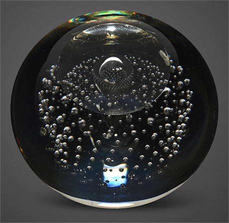 Sorensen Faceted Glass Paperweight — Suspended Bubbles, 3" Diameter