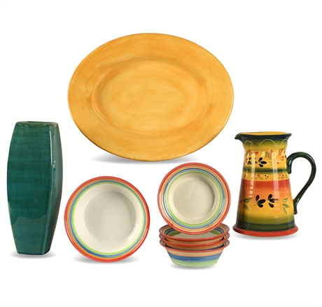 Eclectic Hand-Painted Tableware – Gibson Bowls, Corsica Pitcher & Espana Platter