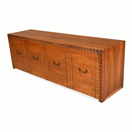 Marden Furniture Frank Lloyd Wright-Style Carved Walnut Low Credenza, 1960s