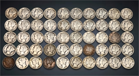 (50) Mercury Silver Dime Collection