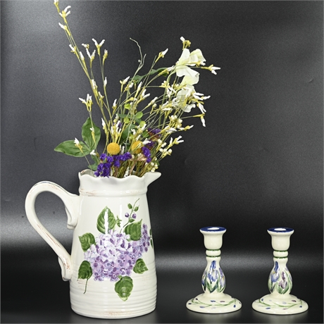 Ceramic Pitcher and Candle Sticks