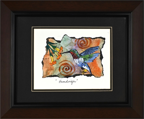 Ginny Hogan “Humdinger” – Hummingbird Print on Handmade Paper, Framed