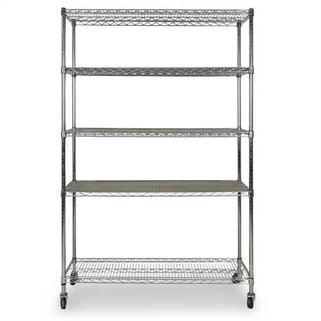 75" Seville Classics WEB562 NSF Chrome Wire Shelving, 48x18, 5-Shelf w/Casters