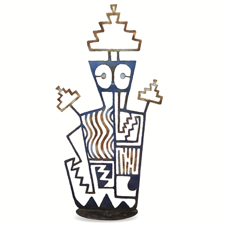 Modern Abstract Cut-Steel Sculpture — Geometric Totemic Figure, 43"